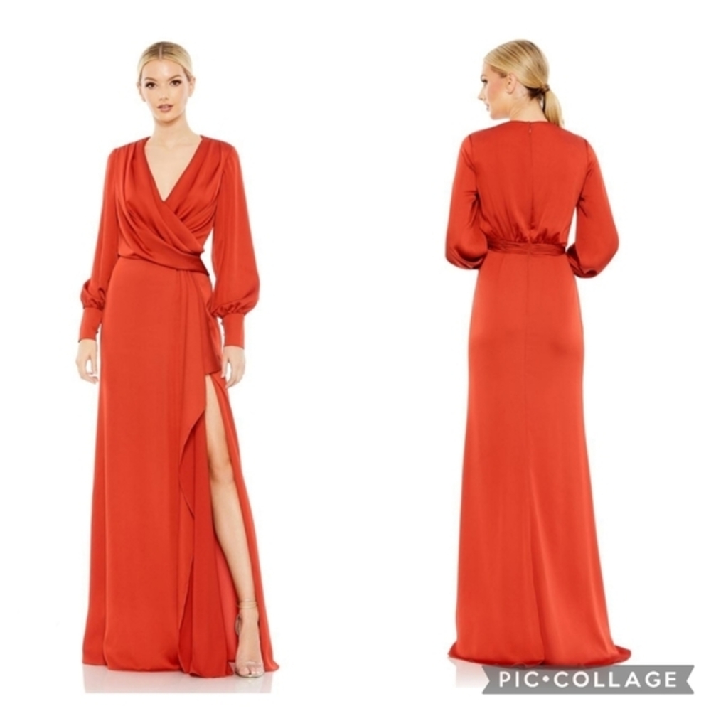 IEENA Mac Duggal Women's Long Sleeve Formal Dress Size 6 Brick Red Style 26895